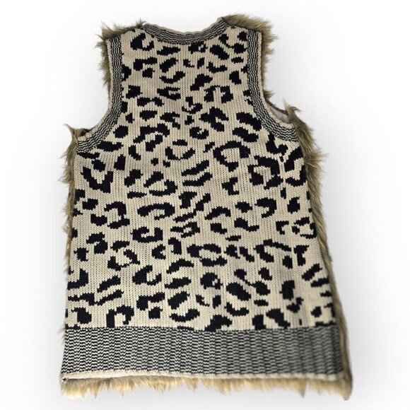 XOXO Vest Faux Fur Front Brown Leopard Sweater Knit Back Women's Medium Boho 70s - Picture 5 of 10